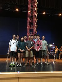 The students of the build team in front of their creation. Left to right: Front row - James Ossam, Chloe Xie, Zane Salameh, Cole Smith. Back row - Julio Martin Marin, Steven Zhou, Eddie Zhou, Justin Mitchell, Andrew Scherrer. Photos by lisa moore