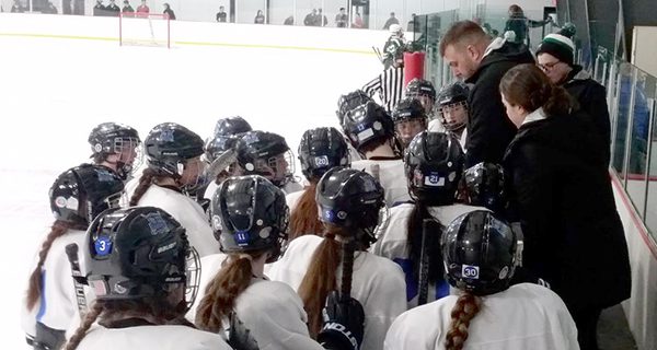 After tying the game at two against Oakmont late on Wednesday evening, the lady-Raiders gather to listen to head coach Nick Grout during a timeout with 50 seconds to play.