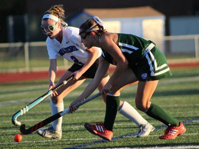 Maggie Green (3) battles for a loose ball with a Hopkinton defender early in the first half of DS’s 3-1 win over Hopkinton on Wednesday night.