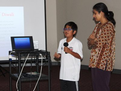 Milan and Manisha Varma speak about the Indian festival of lights, Diwali, at Wellesley’s fourth annual Diversity Summit.