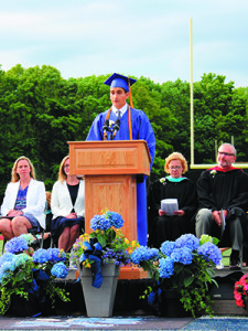The class of 2018 President, Jason Zavras, delivers his speech at the Dover Sherborn High School graduation. Photos by Laura Drinan