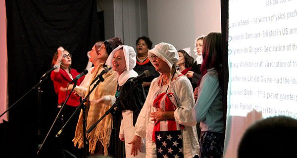 Last year’s debut of ‘We Did It For You!’ at First Parish UU of Medfield. A year later, the production would be staged at Boston’s historic Faneuil Hall.  Photos by Laura Drinan