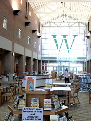 The calm before the storm. The Westwood High School library will soon be inundated with students reading books, working on projects, and doing homework.