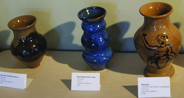 Medfield’s Tom Cadman provided ceramics, the first ever exhibited at the Zullo Gallery. Photos By James Kinneen