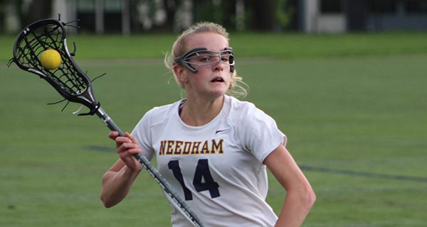 Elana Oberle, pictured here against Westwood in 2018, was one of several Rockets to score against Wayland in a 22-8 rout.