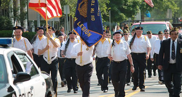 American Legion Beckwith Post # 110 leading the Memorial Day Parade down Main Street. Photo courtesy of Medfield Historical Society.