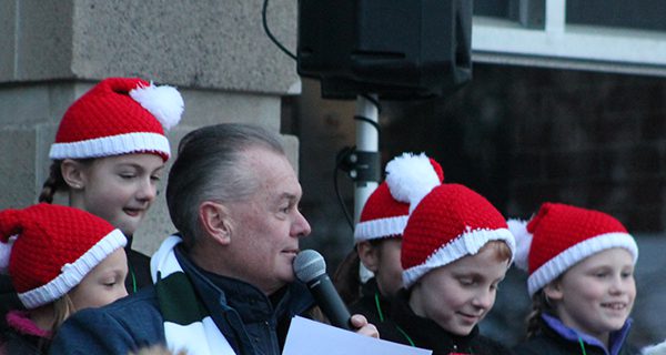 Michael Walsh gets a little bit of help counting down until the trees are lit. Photos by James Kinneen